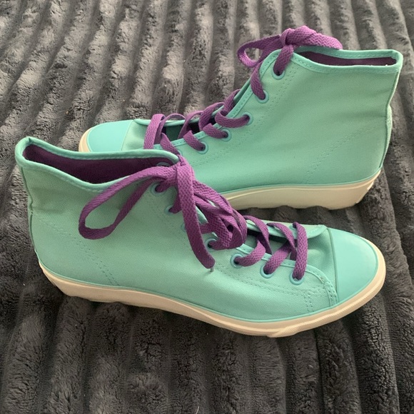 Converse Sky Blue with Purple Shoelaces Hightop Platform Sneakers - Picture 3 of 8